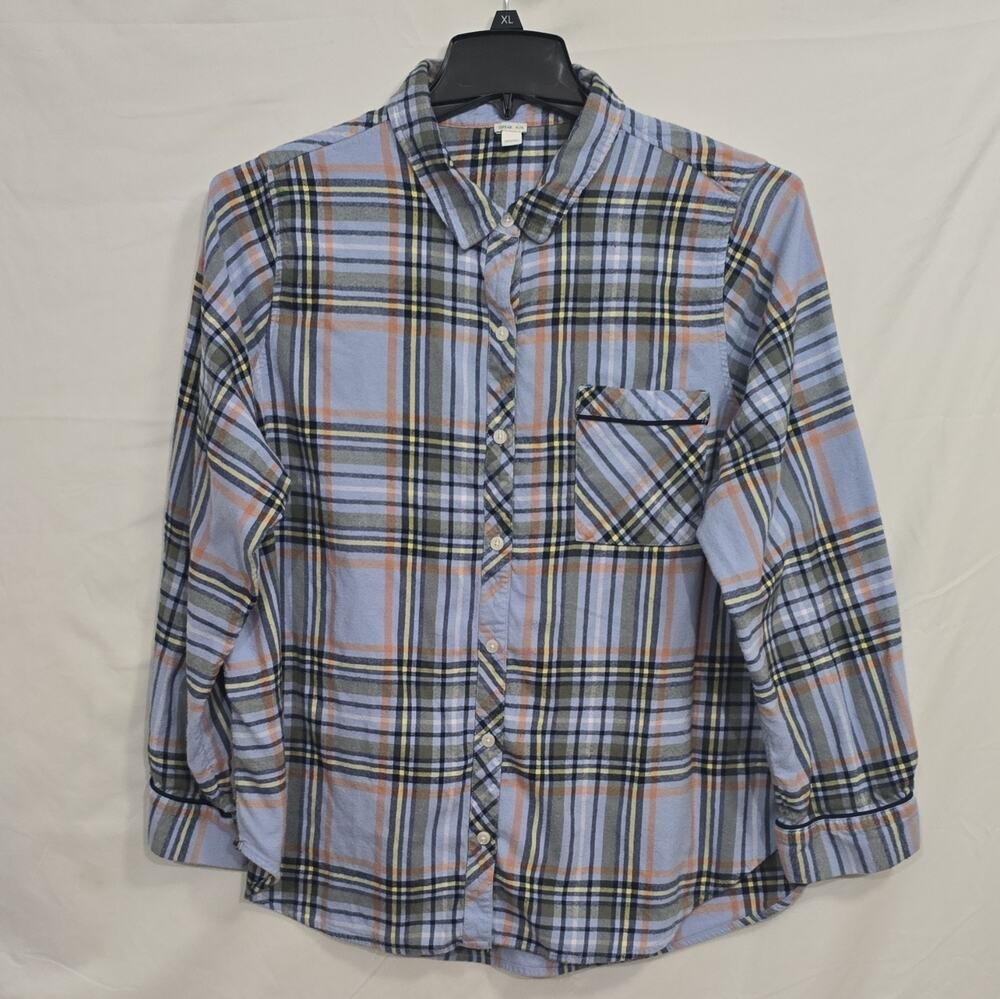 Aerie Womens XL Blue Plaid Flannel Pajama Collared Long Sleeve Button-Up Shirt